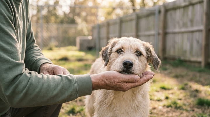 保護された犬と世話をする人のイメージ