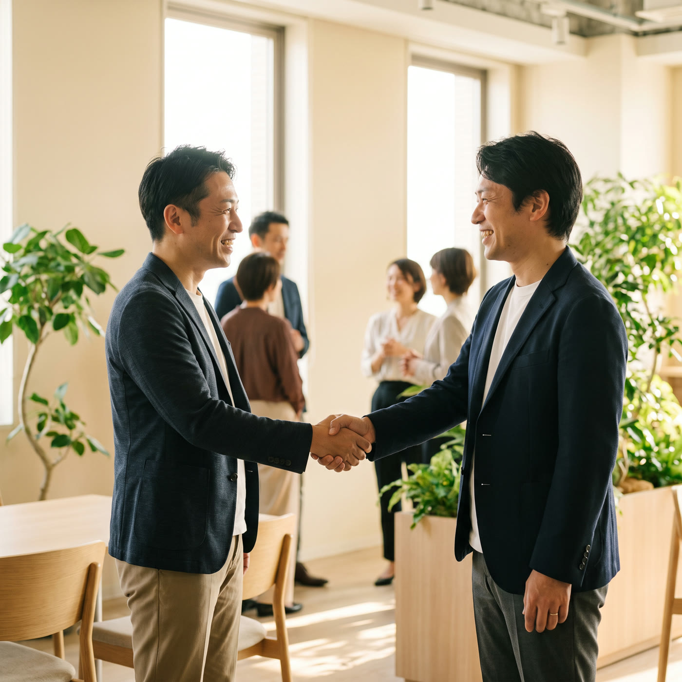 交流会で握手を交わす経営者たち