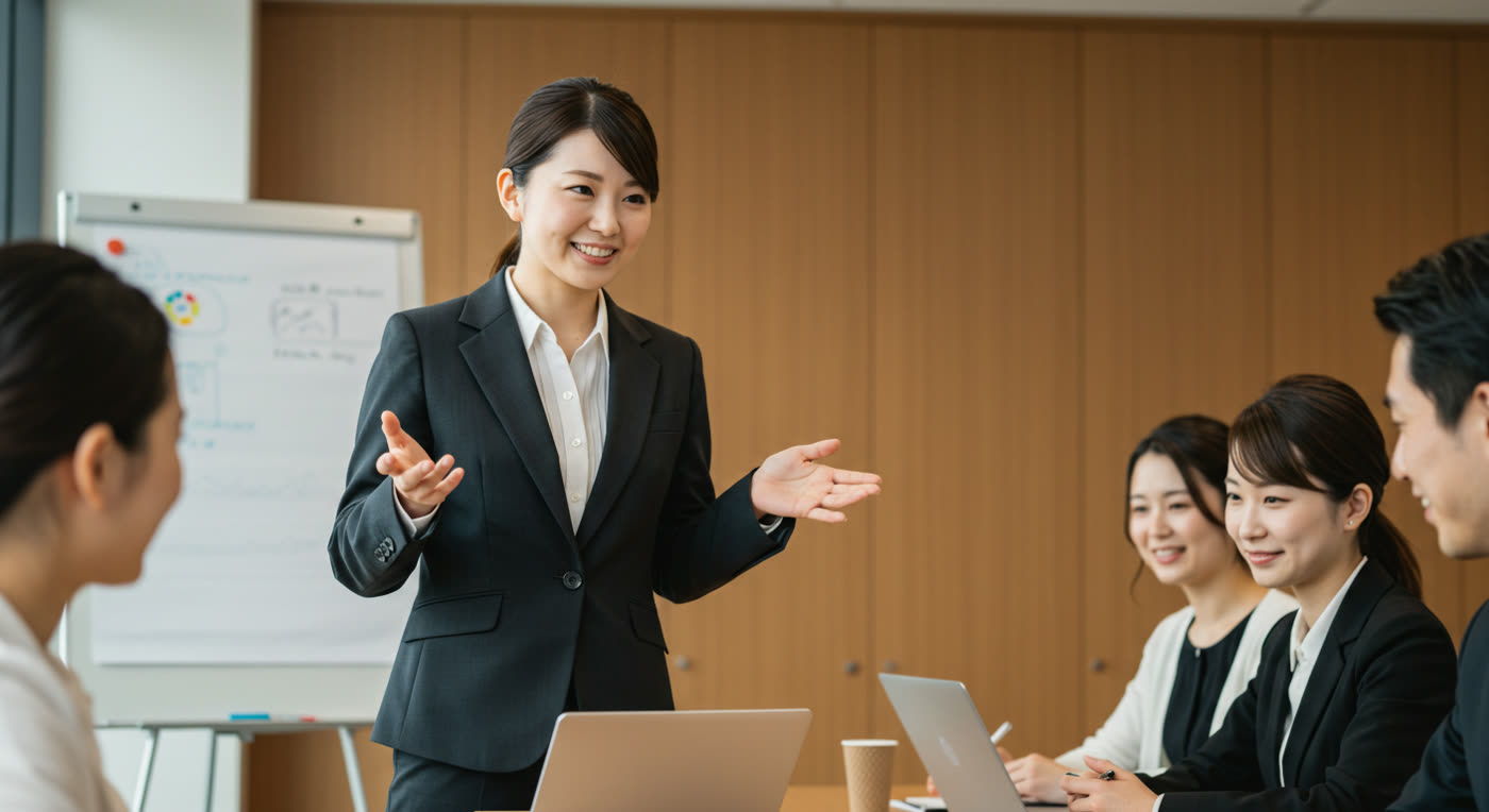 名刺を交換して交流するようす