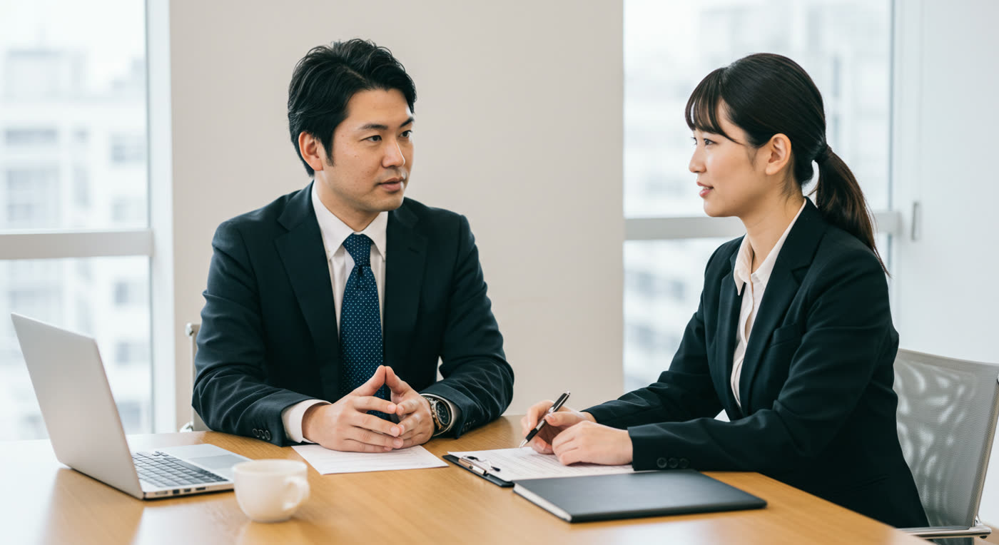 1対1で向き合って話す2人